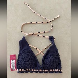 Xhilaration Navy Blue/ Pink Knit Adj. Swim Suit Top Womens Junior XS - NWT